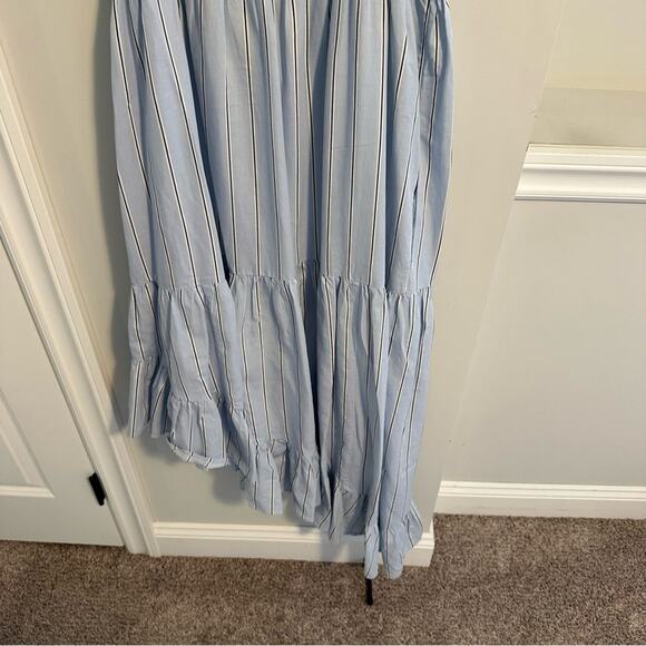 Frame Blue Striped Cotton Hemp Asymmetric Maxi Dress Small - Picture 6 of 13